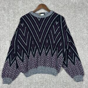 Vintage Justin Blake Sweater Pullover V-Neck Purple Cosby Geometric Knit Sweater
